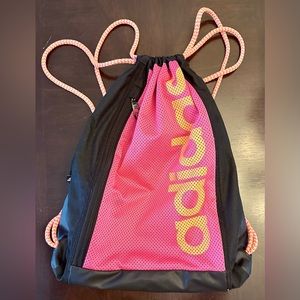 ADIDAS Drawstring Sackpack, Pink/Black, 14”x17” (flat)